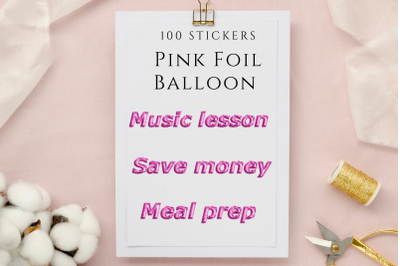 Cute Pink Balloon Stickers for Planner, Script Words Planner