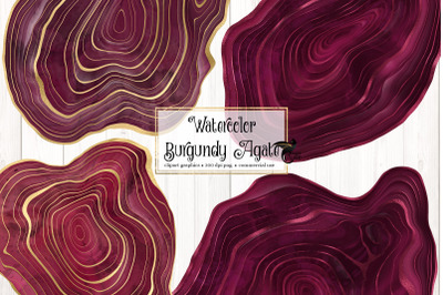 Watercolor Burgundy Agate Clip Art