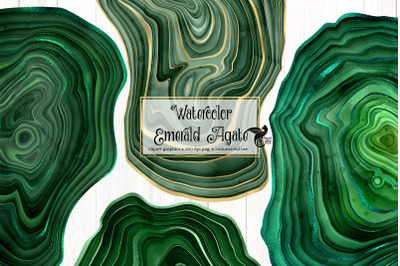 Watercolor Emerald Agate Clip Art