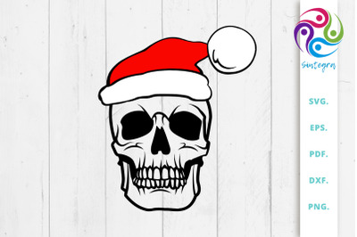 Skull With Santa Hat Svg File, Christmas Skull