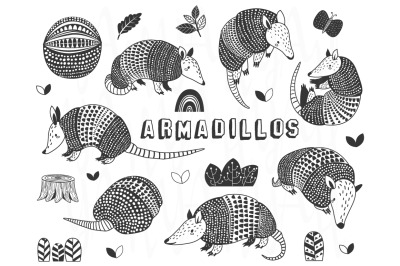 Cute Armadillos Doodles Collection