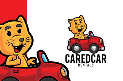 Red Car Cat Rental Car Logo Template