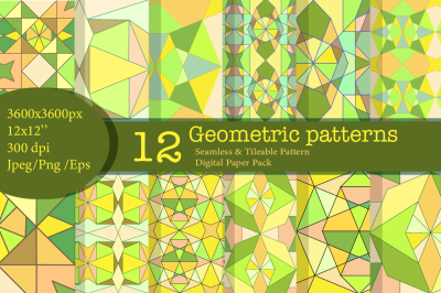 Green Geometric Digital Paper and Seamless Pattern