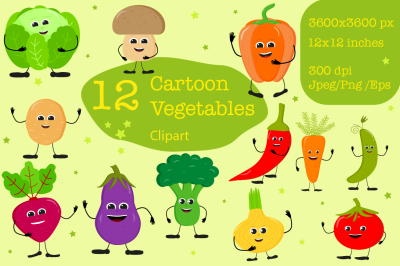 Cartoon vegetables with funny emotions. Clipart