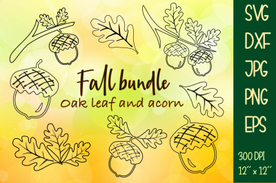 Fall bundle oak. Line art. SVG DXF PNG EPS JPG.