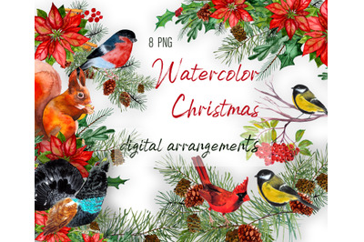 Watercolor Christmas digital arrangements