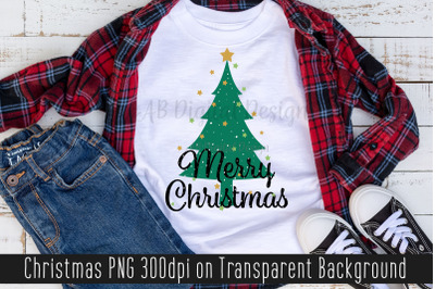 Christmas Sublimation PNG, Merry Christmas Tree, Snow, Stars