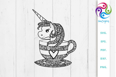 Zentangle Unicorn In A Cup Svg File