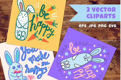 Happy Rabbits Clipart Set