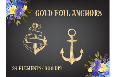 Gold Foil Anchors, Sailor Decorative Elements