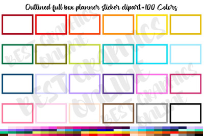 100 Colors Outlined Half Box Planner Clipart Set