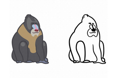 baboon SVG, mandrill PNG, DXF, clipart, EPS, vector