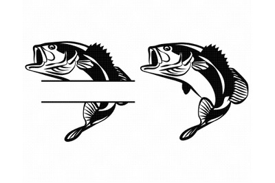 bass fishing split monogram SVG&2C; PNG&2C; DXF&2C; clipart&2C; EPS&2C; vector