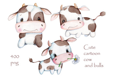 Cute cartoon cow babies. Symbol of 2021.