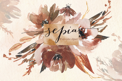 Sepia. Watercolor clipart