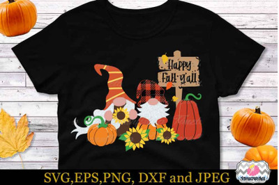 Happy Fall y&#039;all Gnomes SVG, Thanksgiving Gnomes SVG, Fall Gnomes SVG