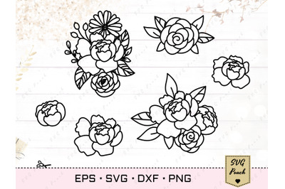 Peony and Daisy flowers SVG