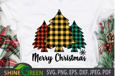 Merry Christmas Tree Plaid SVG Cut File DXF with Snowflake