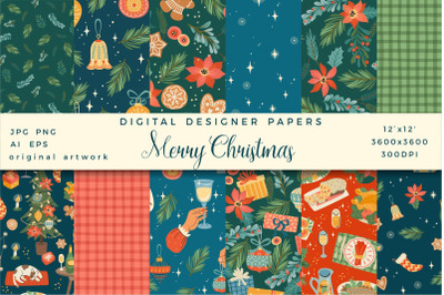 Merry Christmas. 12 digital designer papers.