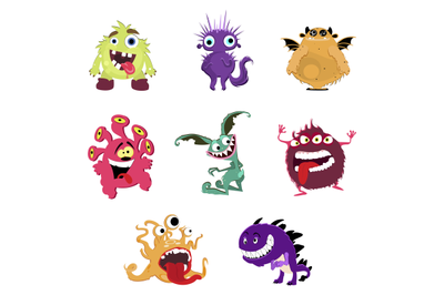 Cute cartoon monsters. Vector goblin or troll, cyclops and ghost