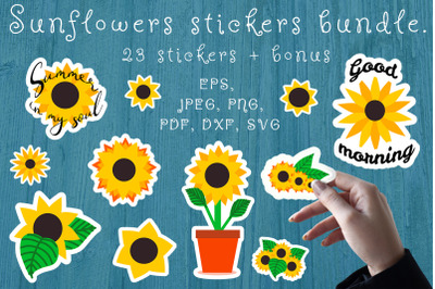 Sunflower stickers bundle. Sunflower SVG&2C; PNG&2C; EPS files.