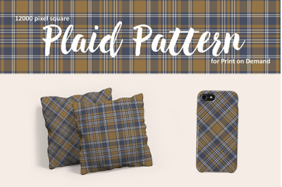 Blue and Tan Plaid Pattern for Print on Demand