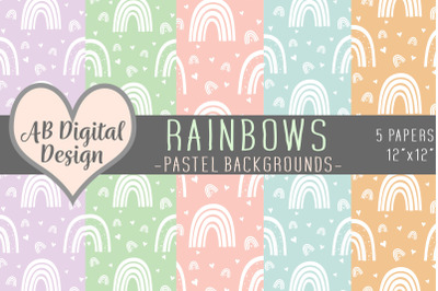 Pastel Rainbow Digital Paper Backgrounds, Seamless, Baby Shower, Cute