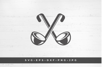 Two crossed ladles icon isolated on white background vector illustrati