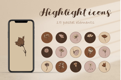 Instagram highlight botanical icon.15 covers to create story