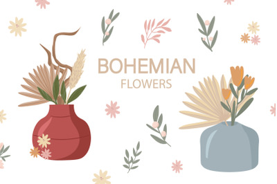 Boho flowers clipart / Bohemian vector / Boho clipart / Home Decor Ele