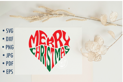 Merry Christmas Word Art Svg cut file, Heart shape typography