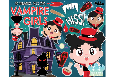 Vampire Girls Clipart - Lime and Kiwi Designs
