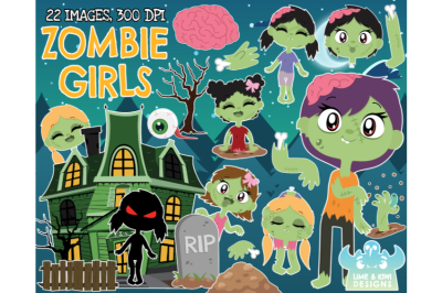 Zombie Girls Clipart - Lime and Kiwi Designs