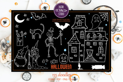 Halloween White Doodles | Monster Character, Pumpkin, Haunted House