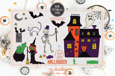 Haunted House Color | Hand Drawn Monster Character, Halloween Pumpkin