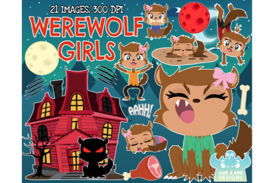 Werewolf Girls Clipart - Lime and Kiwi Designs