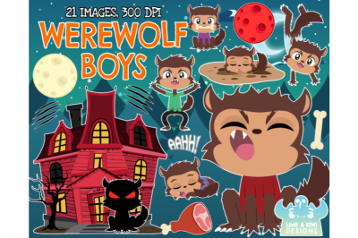 Werewolf Boys Clipart - Lime and Kiwi Designs