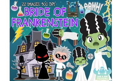Bride of Frankenstein Clipart - Lime and Kiwi Designs