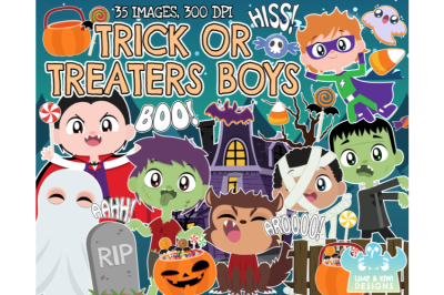 Trick Or Treaters Clipart - Boys - Lime and Kiwi Designs