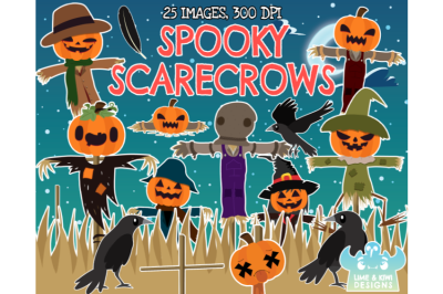 Spooky Scarecrows Clipart - Lime and Kiwi Designs