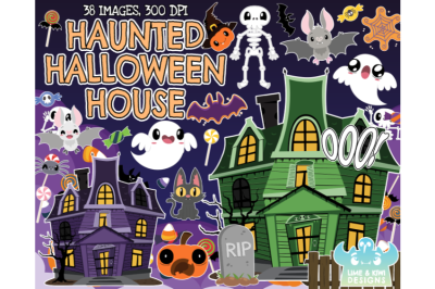 Haunted Halloween House Clipart - Lime and Kiwi Designs