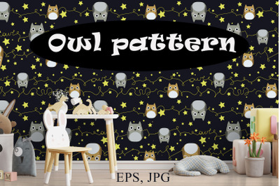 Seamless vector pattern with cute owls. Digital paper