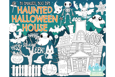 Haunted Halloween House Digital Stamps