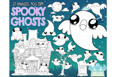 Spooky Ghosts Digital Stamps - Lime and Kiwi Designs