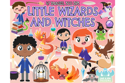 Little Wizards and Witches Clipart - Lime and Kiwi Designs