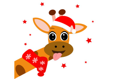 Cute giraffe in santa hat, Christmas clipart, svg file, card, t-shirt