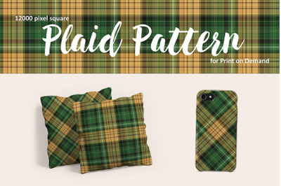 Green and Gold Plaid Pattern for Print on Demand