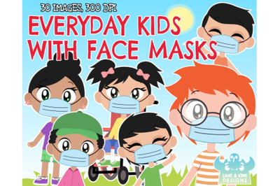 Everyday Kids with Face Masks Clipart - Lime and Kiwi Designs