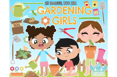 Gardening Girls Clipart - Lime and Kiwi Designs