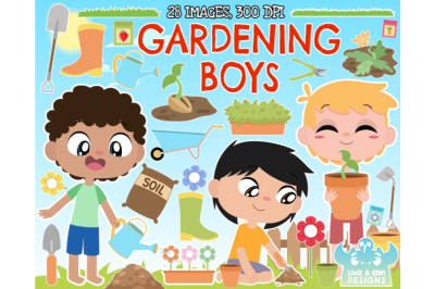 Gardening Boys Clipart - Lime and Kiwi Designs
